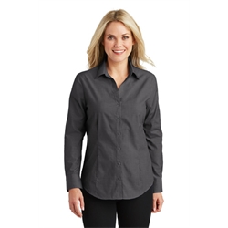 L640 - Ladies Long Sleeve - Crosshatch Shirt-Soft Black