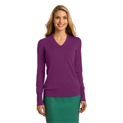 LSW285 - Ladies Long Sleeve V-Neck Sweater-Deep Berry