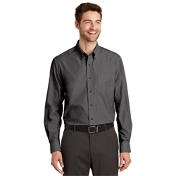 S640 - Mens Long Sleeve Crosshatch Shirt-Soft Black